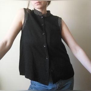 SOLD Vintage mandarin collar sleeveless blouse/shirt top